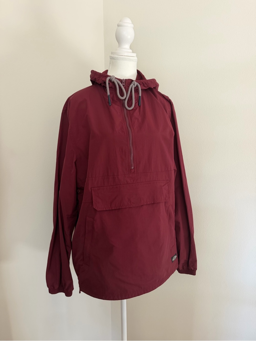 Men's Burgundy Half-Zip Windbreaker Pullover with Hood
